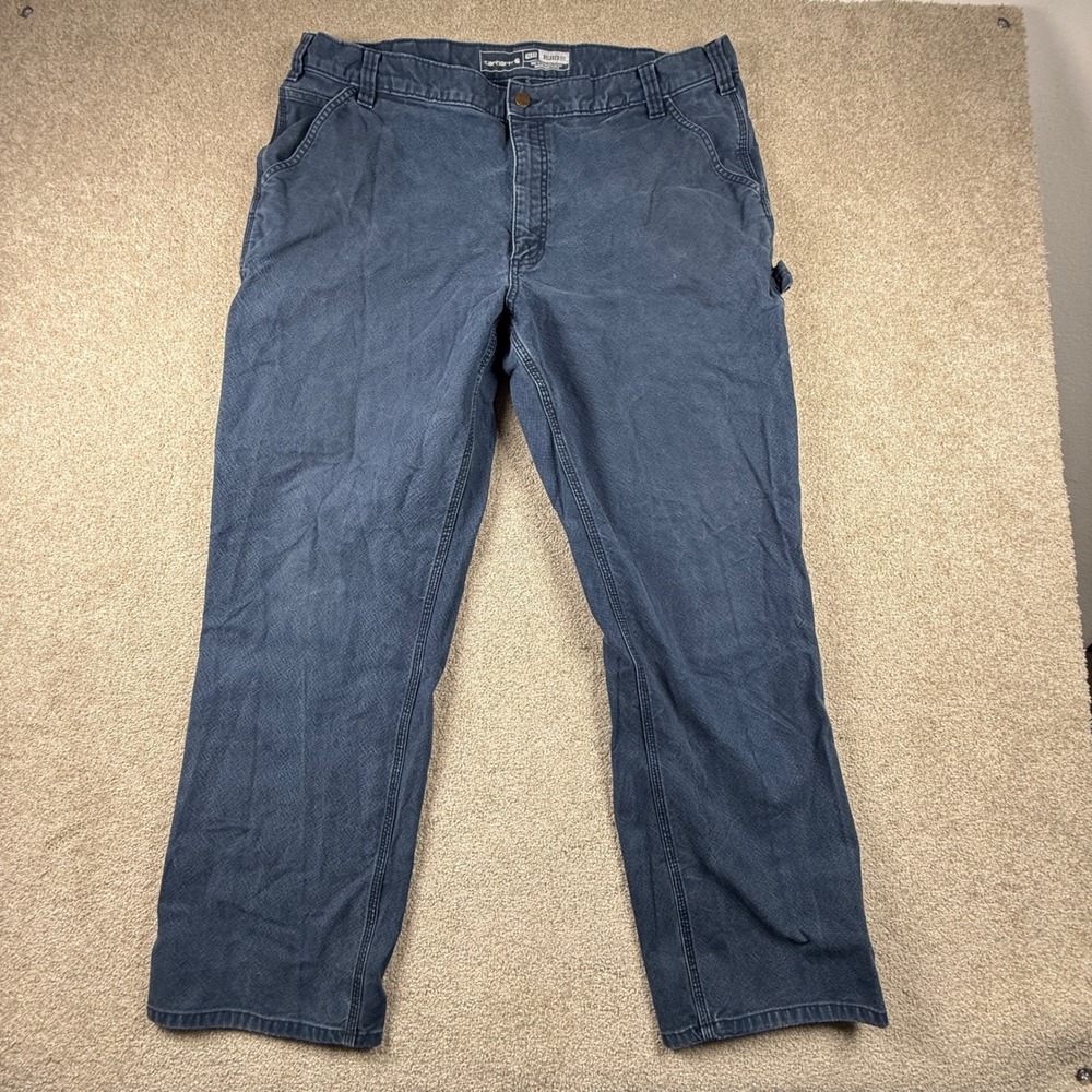 Carhartt Rugged Flex Relaxed Fit Duck Utility Work Pants Navy Blue 42x32 BN3279M